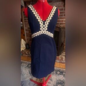 EUC 100% COTTON Lilly Pulitzer Shift Dress Navy/Gold